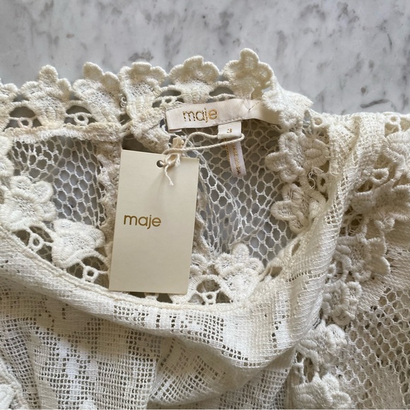NWT Maje ECRU Leroi Crochet-trim Lace Top - Picture 8 of 11